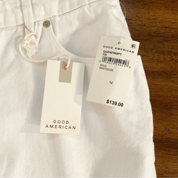 NWT Good American Good Girlfriend Distressed High Waisted Ankle White Jeans 12 - Picture 7 of 10